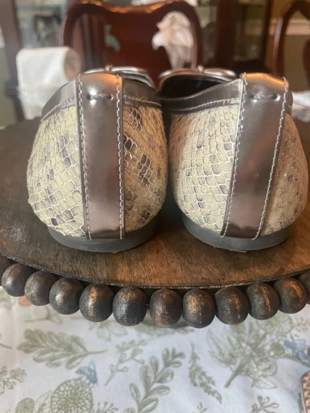 Tory Burch Verbena Silver Metallic and Snakeskin Logo Ballet Flats Size 9.5